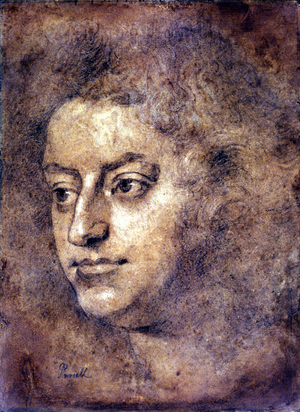 Portrait of Henry Purcell (1659 - 1695), English composer. Painting attributed to Sir John Closterman. Black chalk. 1695. London, National Portrait Gallery.
