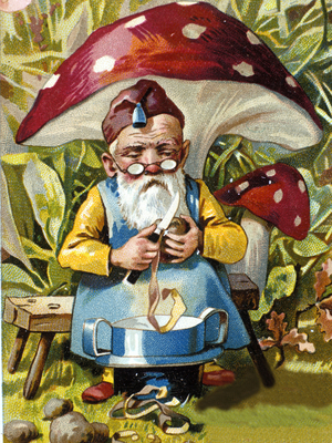 Dwarf or farfadet potato peeler. 19th century chromolithography.