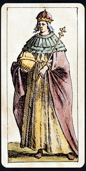 The Papesse Jeanne depicted on a game of Tarot manuscript by C.M.Mitelli, 18th century.
