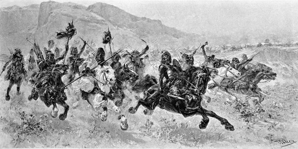 Barbarous invasions - Les Huns - Engraving by U. Checa, 19th century
