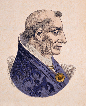 Portrait of the Pope Innocent V (Innocenzo, Innocentius) (1276), 1898 (engraving with later colouration)