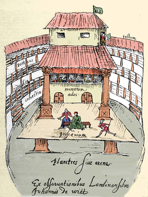 View of the Swan Theatre in London at the time of William Shakespeare (1564-1612). Drawing by Johann de Witt, 1596.