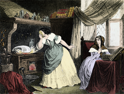 The affair of poisons: the laboratory of Catherine Deshayes, married Monvoisin and nicknamed La Voisin (circa 1640-1680), where she concocts poisons for personalites of the aristocracy - Engraving 19th century - The laboratory of Catherine Deshayes, known as La Voisin (Paris, 1640-1680),