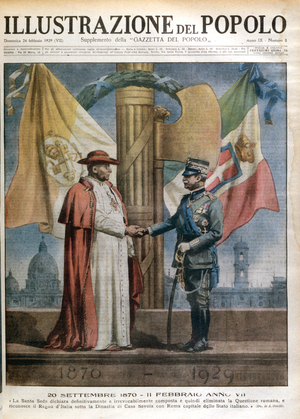 Pope Pius XI shaking hands with Italian King Vittorio Emanuele III, 1929 (print)