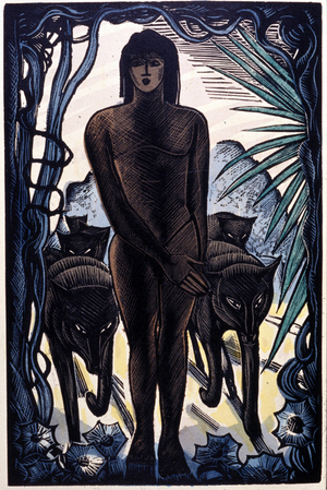 Mowgli and the wolves in the jungle. Rudyard Kipling “The Jungle Book”, 1934