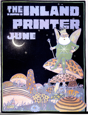 A wing gnome carrying a sceptre and a crown sitting on a fungus