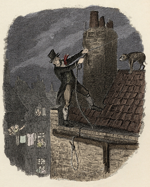 Sikes, followed by his dog, tries to escape - The last chance - Illustration for “” Oliver Twist”” (Olivier) (The Adventures of Oliver Twist) by Charles Dickens (1812-1870), by George Cruikshank (1792-1878) .