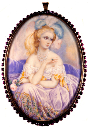 Portrait of The Countess of Castiglione (1837-1899) (Virginia Elisabetta Luisa Carlotta Antonietta Teresa Maria Oldoini). Miniature on ivory. .