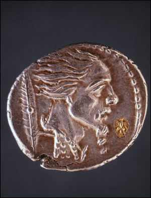 Presume profile of Vercingetorix on a Gauloise piece. Museo del Medagliere. Milan