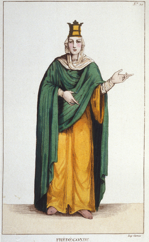 Frédegonde. Queen of Neustria (545-597) engraving of 1830