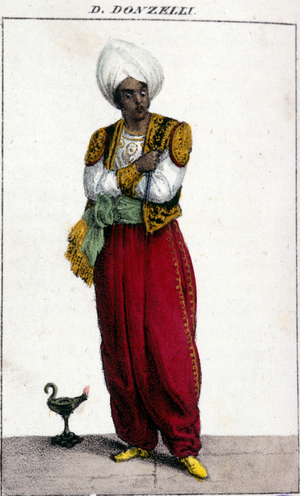 Domenico Donzelli (1790 - 1873), Italian tenor, represented in the Otello by Gioacchino Rossini. La Scala, 1833.