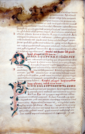 Saint Isidore de Séville (560 - 636): ""Super Penthateucum"". Page d'un manuscrit du 12eme siècle.