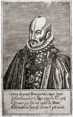 Portrait of Michel de Montaigne (1533-1592), French writer. Engraving by Thomas de Leu. (1560-1612).