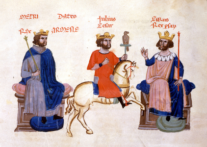 Mithridate, Julius Caesar and Cyrus - in “” Cosmographia”” by Julius Solinus of the 14th century.