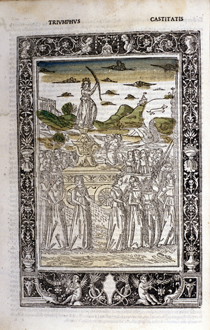 Triumph of the Chastity of Petrarch (Francesco Petrarca). Miniature sd. Bibl. Trivulziana, Milan.