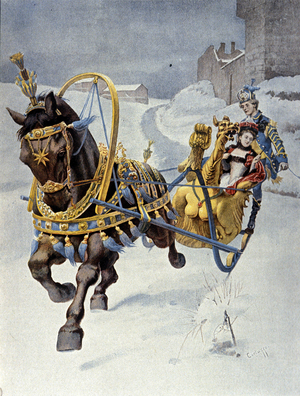 A sledge drawn by a horse.