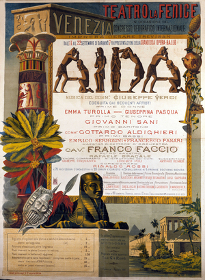 Affiche de présentation de l'Aida de Giuseppe Verdi à La Fenice de Venise en 1881.
