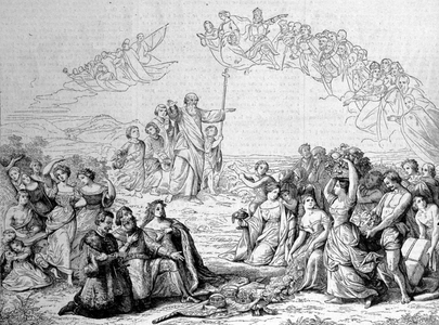 The monk Saint Severin (died 482) blessing the Austro Hungarian Empire.