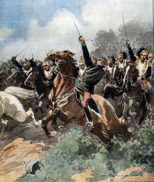 Battle of the Oise. General Eydoux falls in charge of the horsemen. 1914.