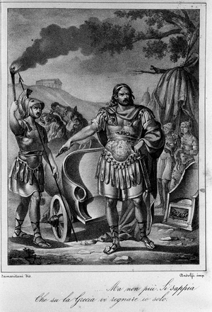 Illustration for Scene 1 of Act IV of Ajax, 19th century (engraving)