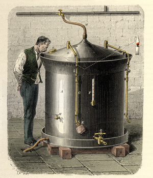 First machine by Louis Pasteur (1822-1895), French chemist and physicist used to cool and ferment beer