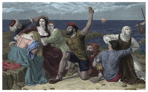 Pirates of the Mediterranee Sea Play Prisoners at the Illustration by Frederick Richard Pickersgill (1820-1900) 1869