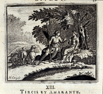 Tircis and Amaranth. Fables by Jean de La Fontaine (1621-95). Illustration by François Chauveau (1613-1676). Edition of 1728.