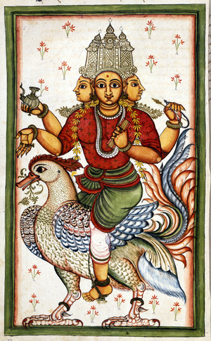 The Hindu deity Brahma Page taken from the manuscript (ms.8300) “History of Mogol”” (Moghul or Moghol) by Stefano Nivibus Cardeira. 18th century. Bibloteca marciana, Venice