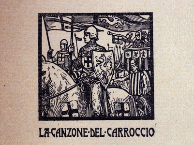 Illustration for 'The canzoni del re Enzi'  by Italian poet Giovanni Pascoli, 1908 (engraving)