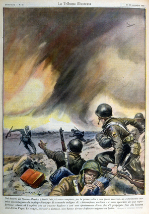 Atomic military tests in New Mexico based on the research base of Los Alamos - in “La Tribuna Illustrata””, 11-18 November 1951.