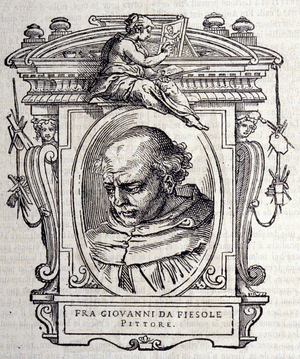 Portrait of Beato Angelico dit Fra Angelico (Guido Di Pietro Da Mugello) 1390-1455, Italian painter. In “” Lives of the best Italian sculptors and architects””” by Giorgio Vasari 1568.