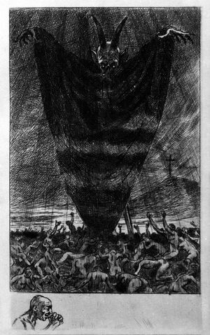 Illustration by Georges Antoine Rochegrosse (1859-1938) for “” Hymne a Satan”” by the poet Charles Baudelaire (1821-1867) in “” Les fleurs du mal””, 1910