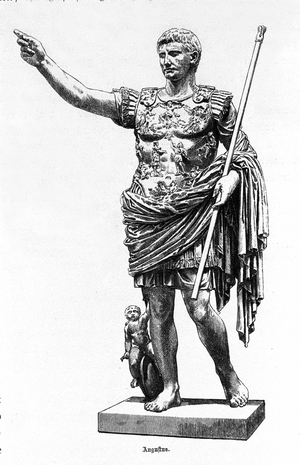 The Roman Emperor Augustus (Octavian or Octavian) (63 BC - 14), Engraving of the 19th century.