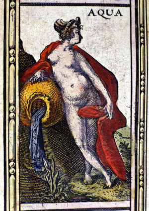Water, one of the four elements, represented in the Atlas of W. Blaeu printed in Amsterdam in 1655.