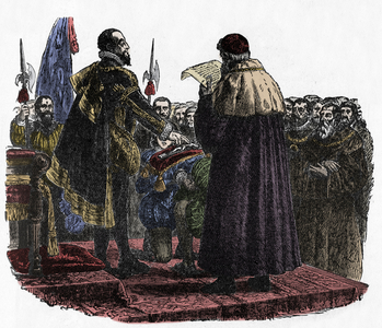 Hugh Capet takes the Sovereign's Oath - Hugues Capet (circa 941-996) king of the Franks, pronounced the Sovereign's oath in 987 -1882
