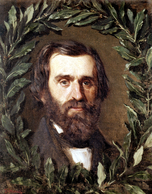 Portrait of the Italian composer Giuseppe Verdi (1813 - 1901).Painting by Morelli.