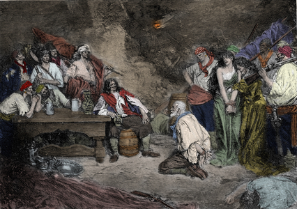 Sir Henry Morgan at Porto Bello, 1887 (coloured engraving)