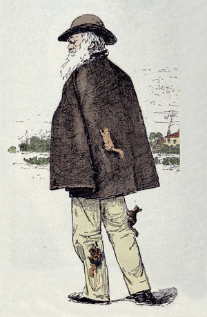 Charles Darwin (1809 - 1882), English naturalist with squirrels.