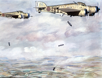 Italian planes bombing the locations of the Republicans during the Spanish Civil War in 1936.