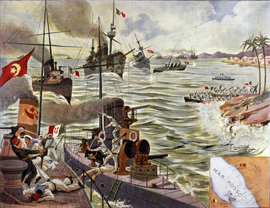 The Battle of Kunfuda Bay, January 1912 (colour litho)