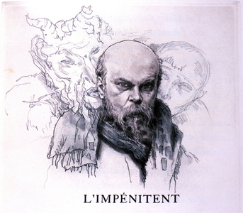 Representation of the poet Paul Verlaine (1844-1896) impenitent, his head surrounded by diabolical figures. Drawing by Edouard Chimot (1880-1959) 20th century