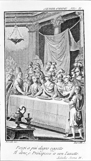 Illustration of Sémiramis, opera by Salieri,  18th century (engraving)