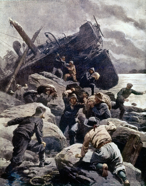 Breton shipwrecks in 1906. Italian illustration.