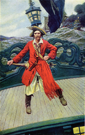 Captain Keith on the deck of his ship. Illustration from “Book of pirates Buccaneers and Marooners of the Spanish Main” by Howard Pyle (1853-1911), American illustrator, 1887.