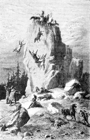 Representation of the massacre of horses during the Solutrean. Engraving from the end of the 19th century.