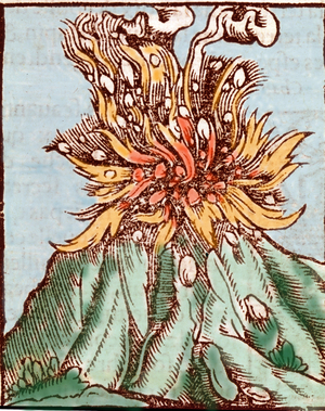 Eruption of a volcano. 16th century engraving.
