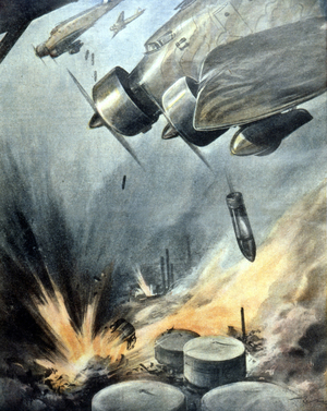 Civil War of Spain. 1938. Bombing of the port of Barcelona.