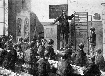 A classroom in Berlin around 1871.