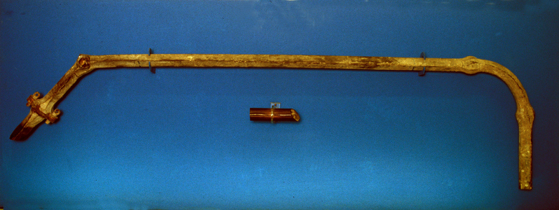 Piece of an old pipe for underground water transport in Milan, found in Milan. Museo della scienza e della tecnica, Milan.