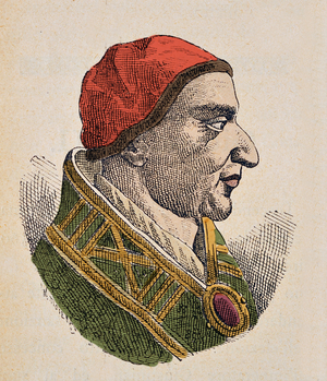Portrait of the Pope Jean III (Giovanni or Ioannes) (561-574), 1898 (engraving with later colouration)